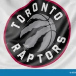 close-up-waving-flag-toronto-raptors-nba-basketball-team-logo-seamless-loop-blue-background-editorial-animation-k-clip-85380142